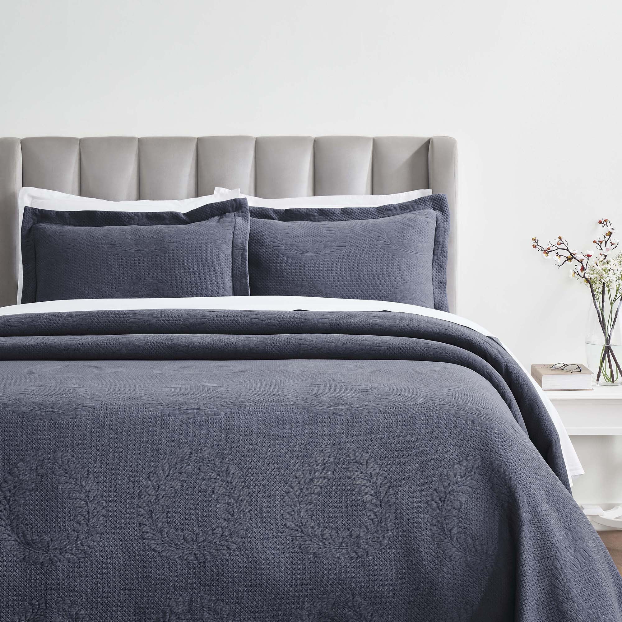 Denim Blue Cotton Full Matelasse Bedspread Set