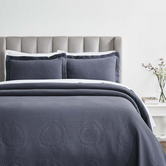 Superior Peploi Cotton Matelasse Bedspread Set, Queen, Denim Blue