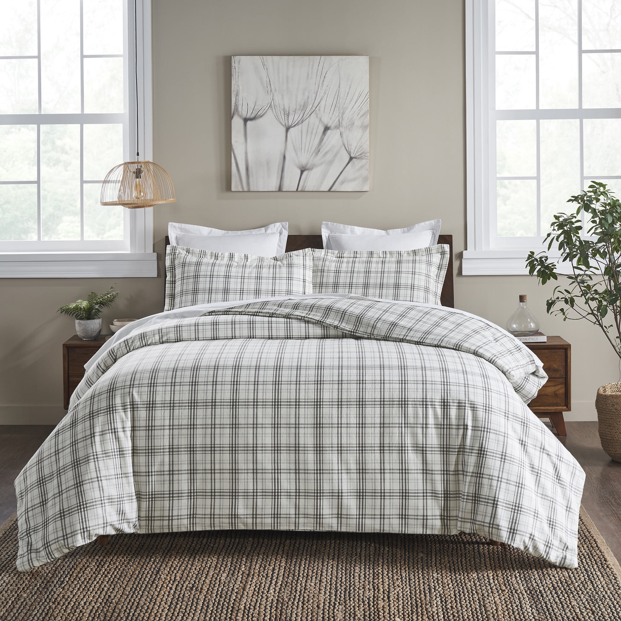 Charcoal Plaid Flannel Cotton Full/Queen Duvet Cover Set