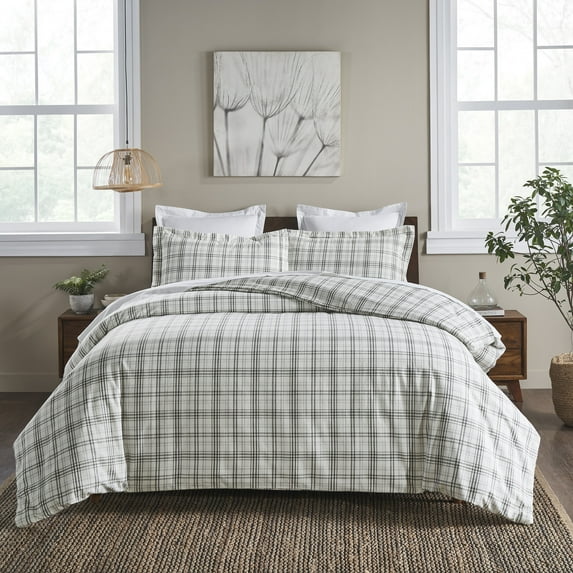 Superior Plaid Flannel Cotton Duvet Set, Full/Queen, Charcoal