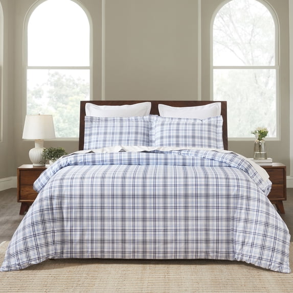 Superior Plaid Flannel Cotton Duvet Set, Twin, Blue