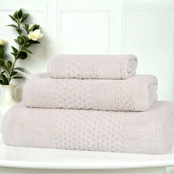 Superior Playa Zero Twist Cotton Solid Waffle Textured 3 Piece Towel Set, Silver