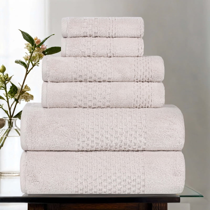 Superior Playa Zero Twist Cotton Solid Waffle Textured 6 Piece Towel Set, Silver