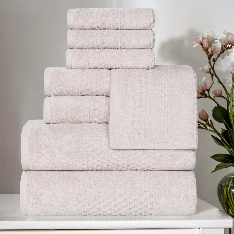 Superior Playa Zero Twist Cotton Solid Waffle Textured 8 Piece Towel Set, Silver