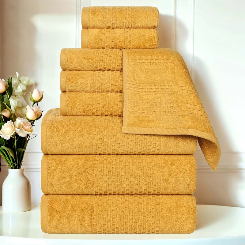 Superior Gold Cotton Waffle Textured 9 Piece Towel Set