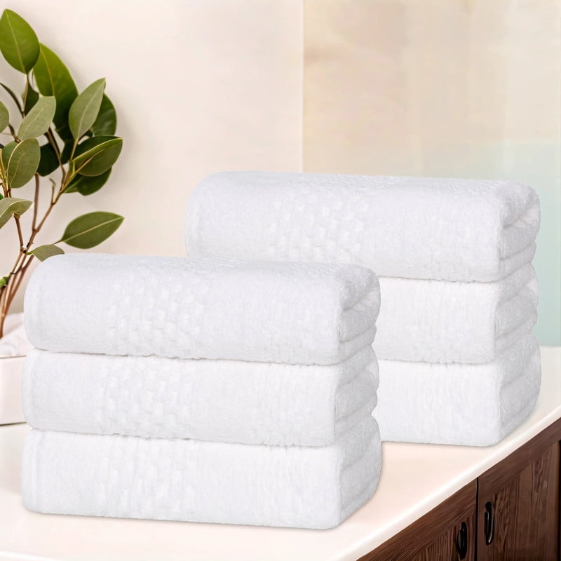 Superior Playa Zero Twist Cotton Solid Waffle Textured Absorbent Hand Towels, Set of 6, White
