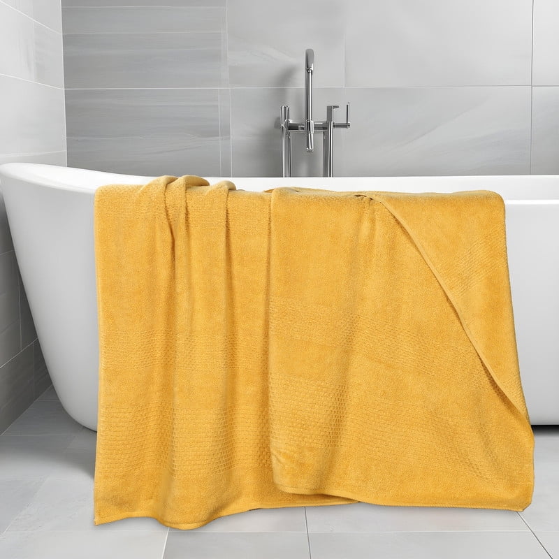 Superior Playa Zero Twist Cotton Solid Waffle Textured Bath Sheets, Set of 2, Gold