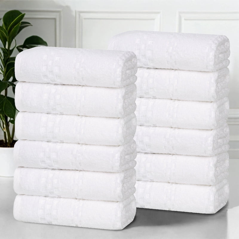 Superior Playa Zero Twist Cotton Solid Waffle Textured Face Towels, Set of 12, White