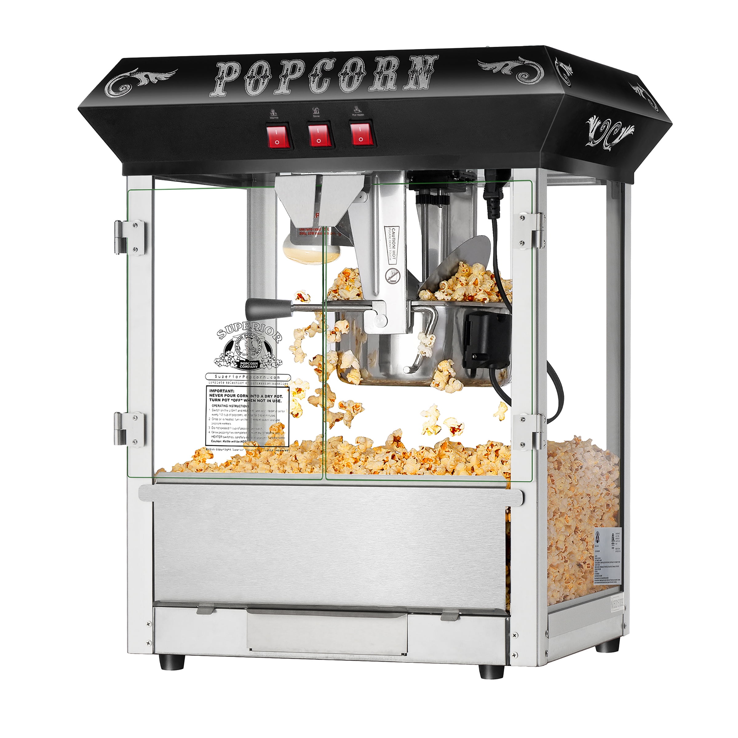 Great Northern 2.5 oz. Pop Pup Black Countertop Popcorn Machine with Measuring Spoon, Scoop, and 25-Serving Bags