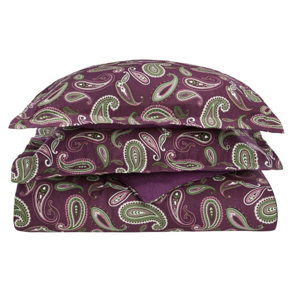 Superior Premium Cotton Flannel Duvet Cover Set, All Season 100% Brushed Cotton Flannel Bedding, 3-Piece Set with Duvet Cover and Pillow Shams - Purple Paisley, King/California King