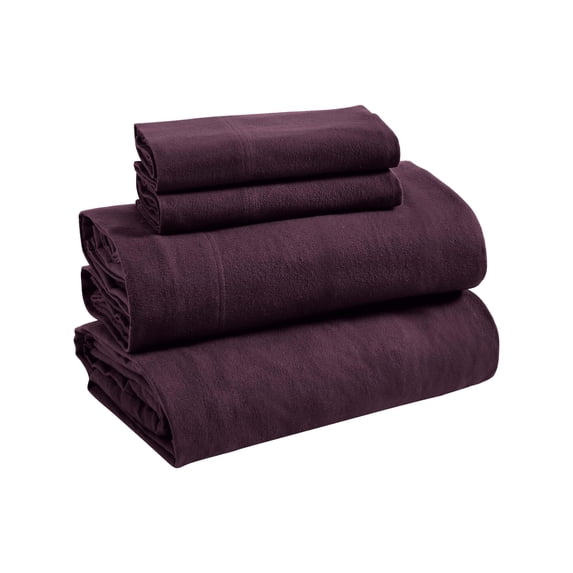 Superior Solid Flannel Cotton Bed Sheet Set , Soft Fitted Sheets, Full, Purple