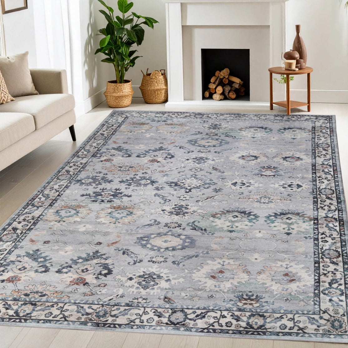 Superior Pula Distressed Vintage Washable Indoor Area Rug, 12' x 18', Grey/ Ivory