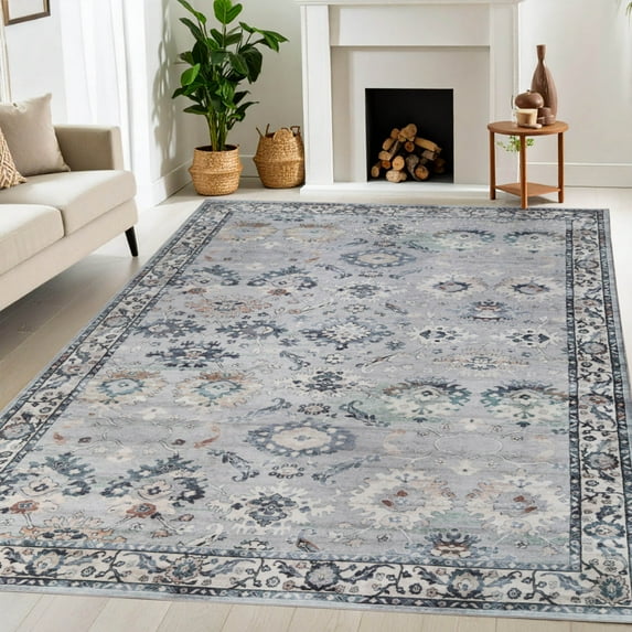 Superior Pula Distressed Vintage Washable Indoor Area Rug, 12' x 18', Grey/ Ivory