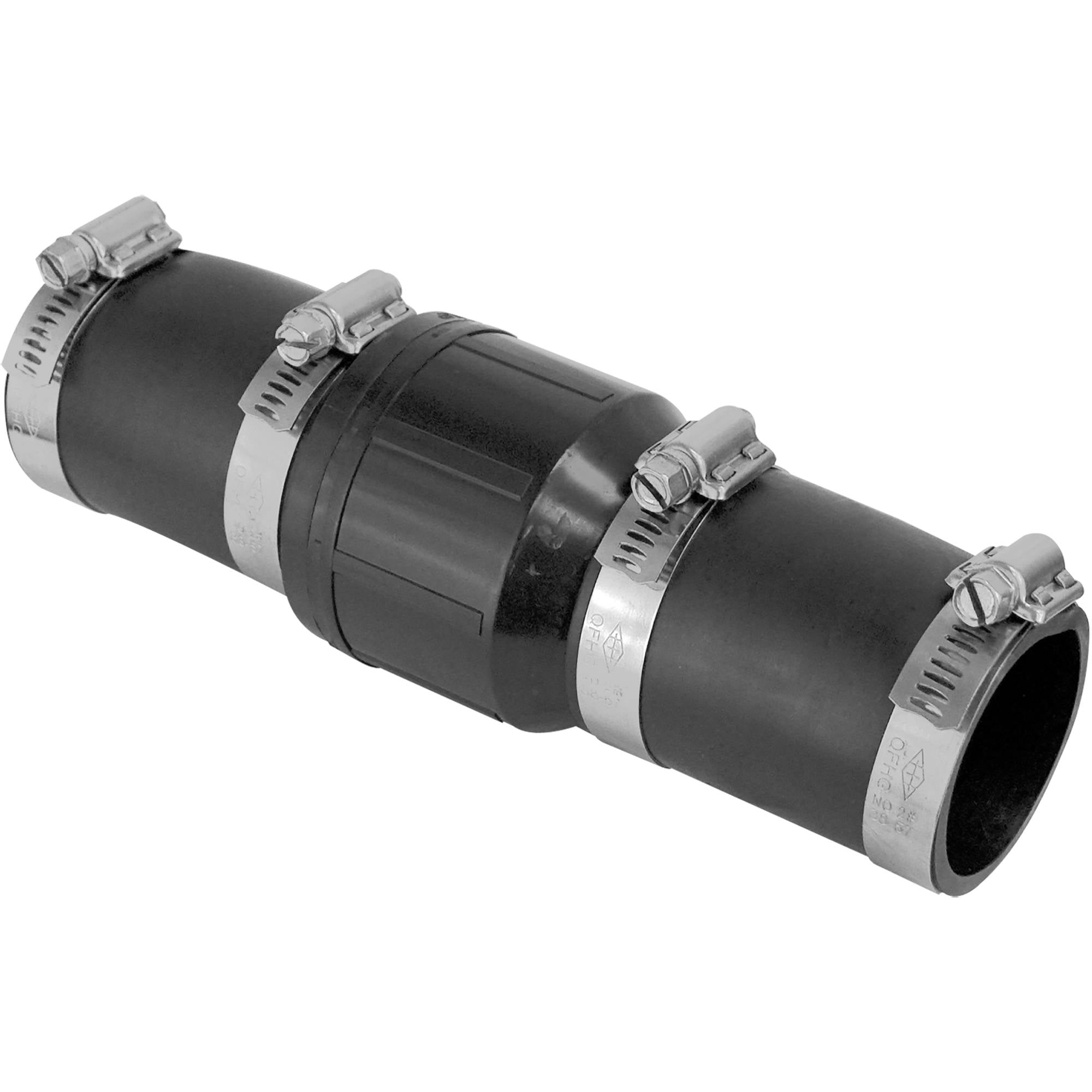 1-1/2 Inch Black Rubber Boot Check Valve with Stainless Steel Clamps