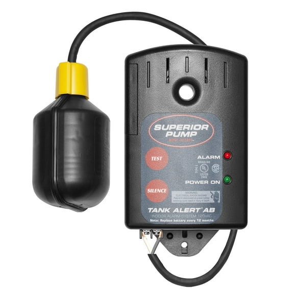 Superior Pump 92060 Tethered Water Alarm System for Utility Water Sump Pump, 87 Decibel, 9 Volt