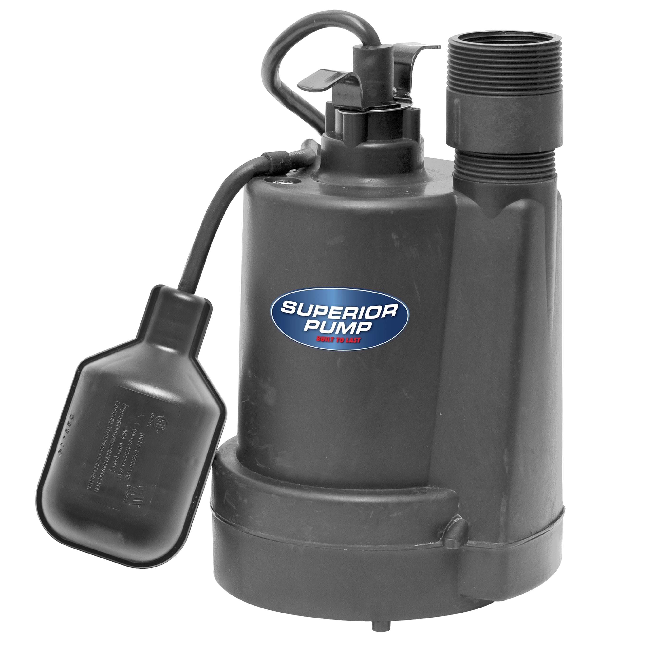 Superior Pump 92250 1/4 HP Utility Multi Use Water Sump Pump, Black, 6” x 5.25” x 9.5”