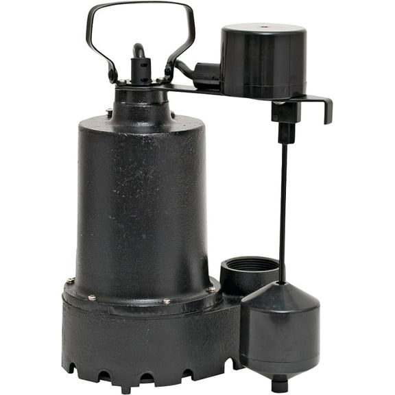 Superior Pump 92341 Cast Iron Utility Water Sump Pump with Vertical Float Switch, 1/3 HP, Black, 9” x 6.5” x 11.375”
