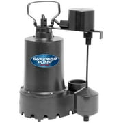 Superior Pump 92341 Cast Iron Utility Water Sump Pump with Vertical Float Switch, 1/3 HP, Black