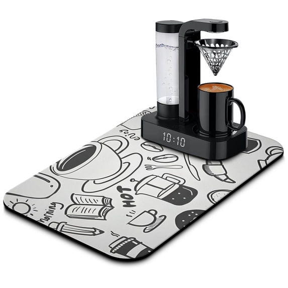Superior Quality Coffee Fun Mat 19.5x12in - Coffee Bar Must-Have for Countertops, Absorbent, Stain Concealing, Anti-Slip, Ideal Under Coffee Machines, Useful as a Dish Drying Kitchen Mat