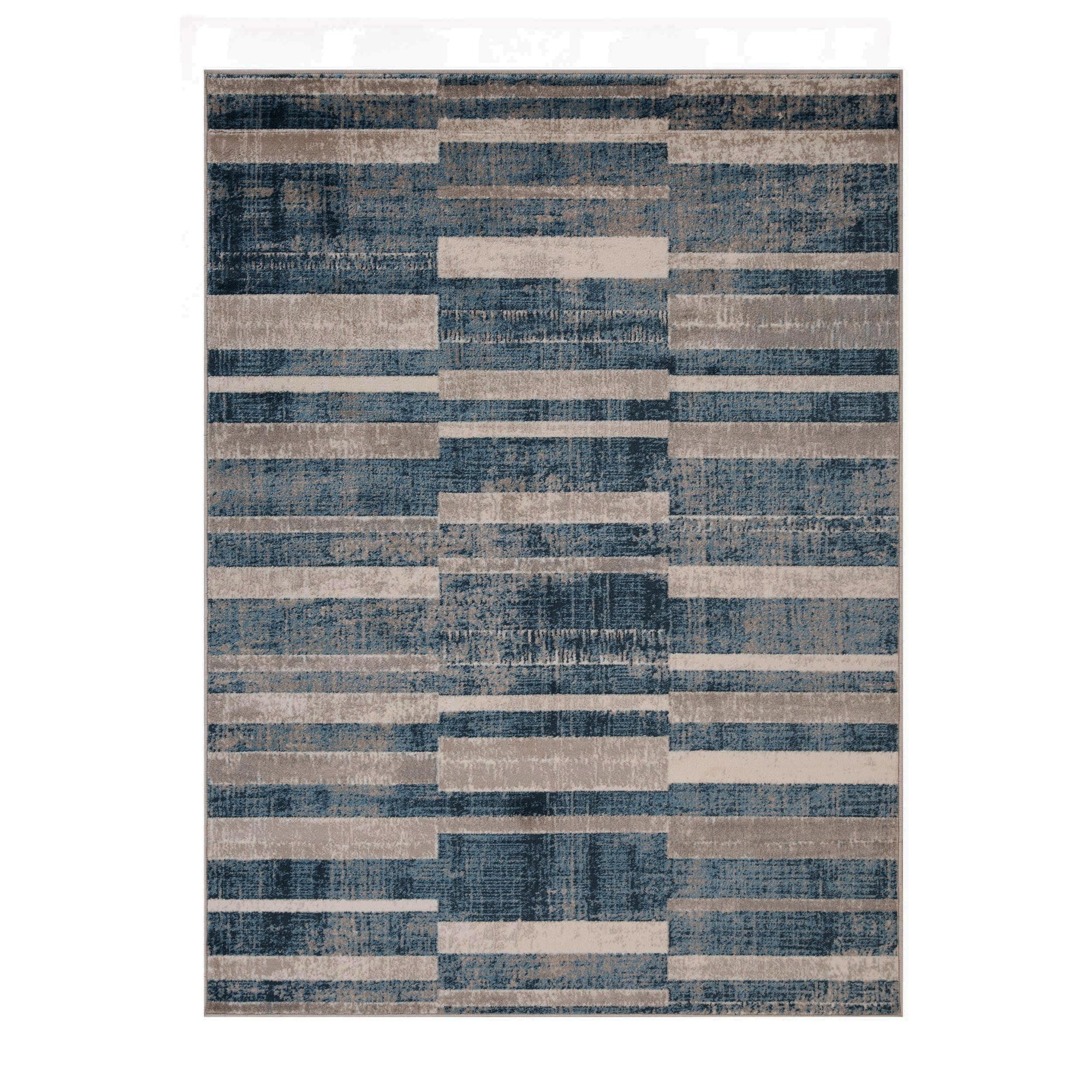 Modern Blue and Cream Striped Synthetic Area Rug, 5'x8'