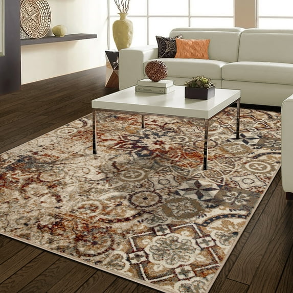 Superior Rangoli 7' x 9' Area Rug, Indoor Rugs for Living Room Bedroom, Maroon