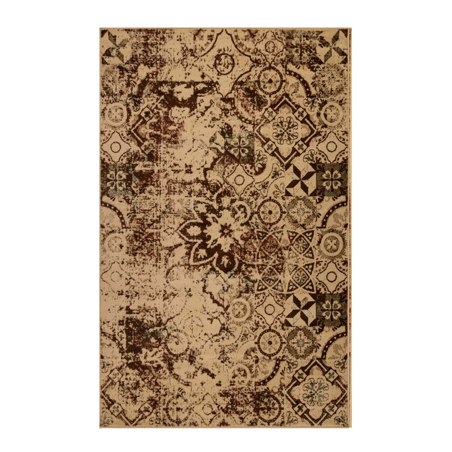 Superior Rangoli Geometric Medallion Indoor Area Rug, 4' x 6'', Cream ...