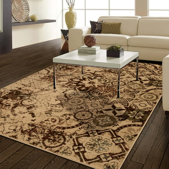 Superior Rangoli 5' x 8' Area Rug, Indoor Rugs for Living Room Bedroom, Cream