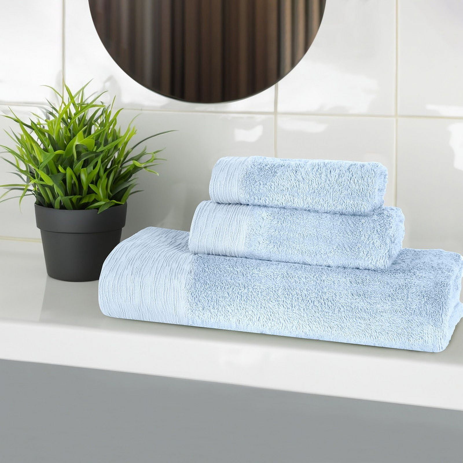 Superior Rayon From Bamboo Soft 3-Piece Towel Set, Cotton Blend Modern Towels, Light Blue