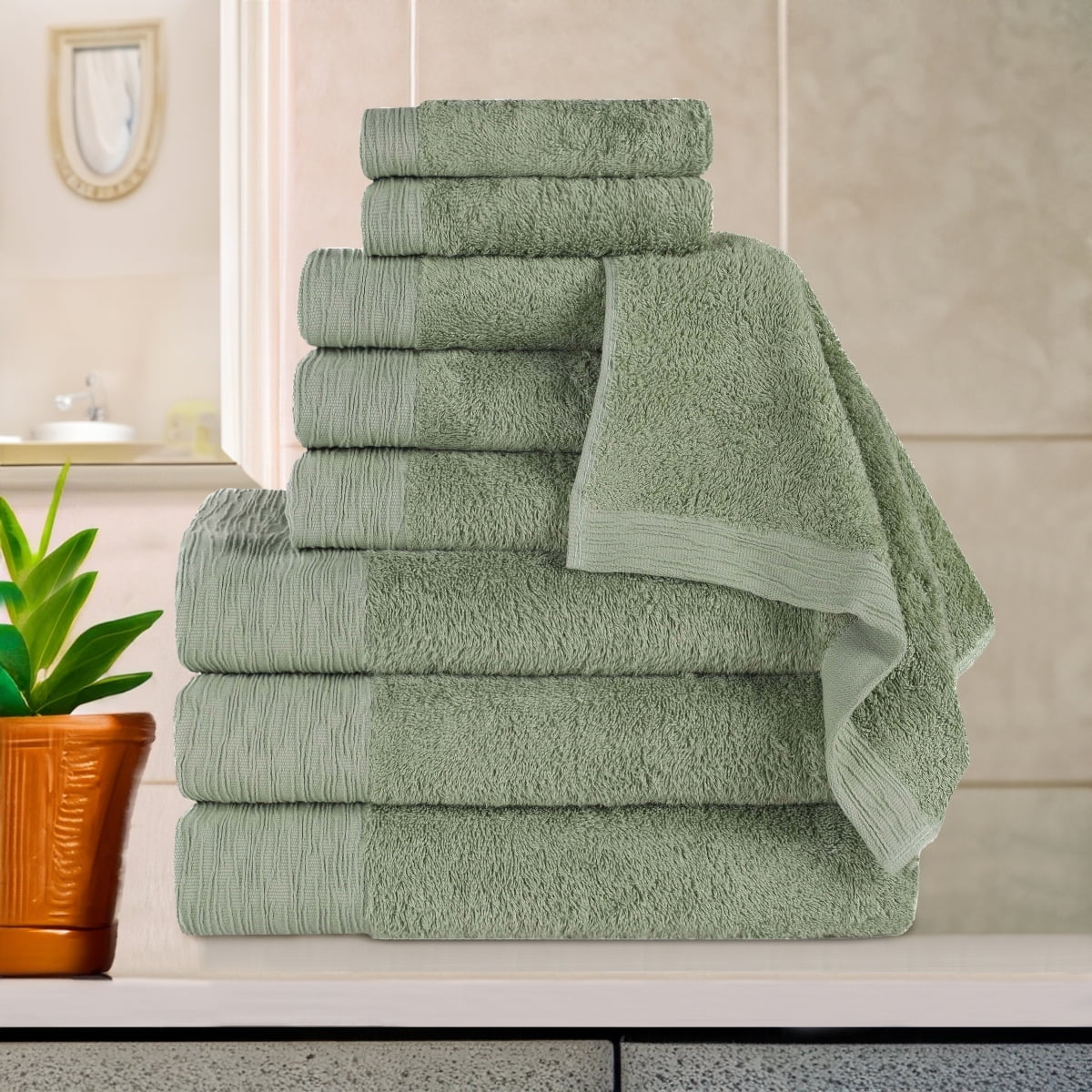 Superior Rayon from Bamboo Soft Modern 9-Piece Towel Set, Green