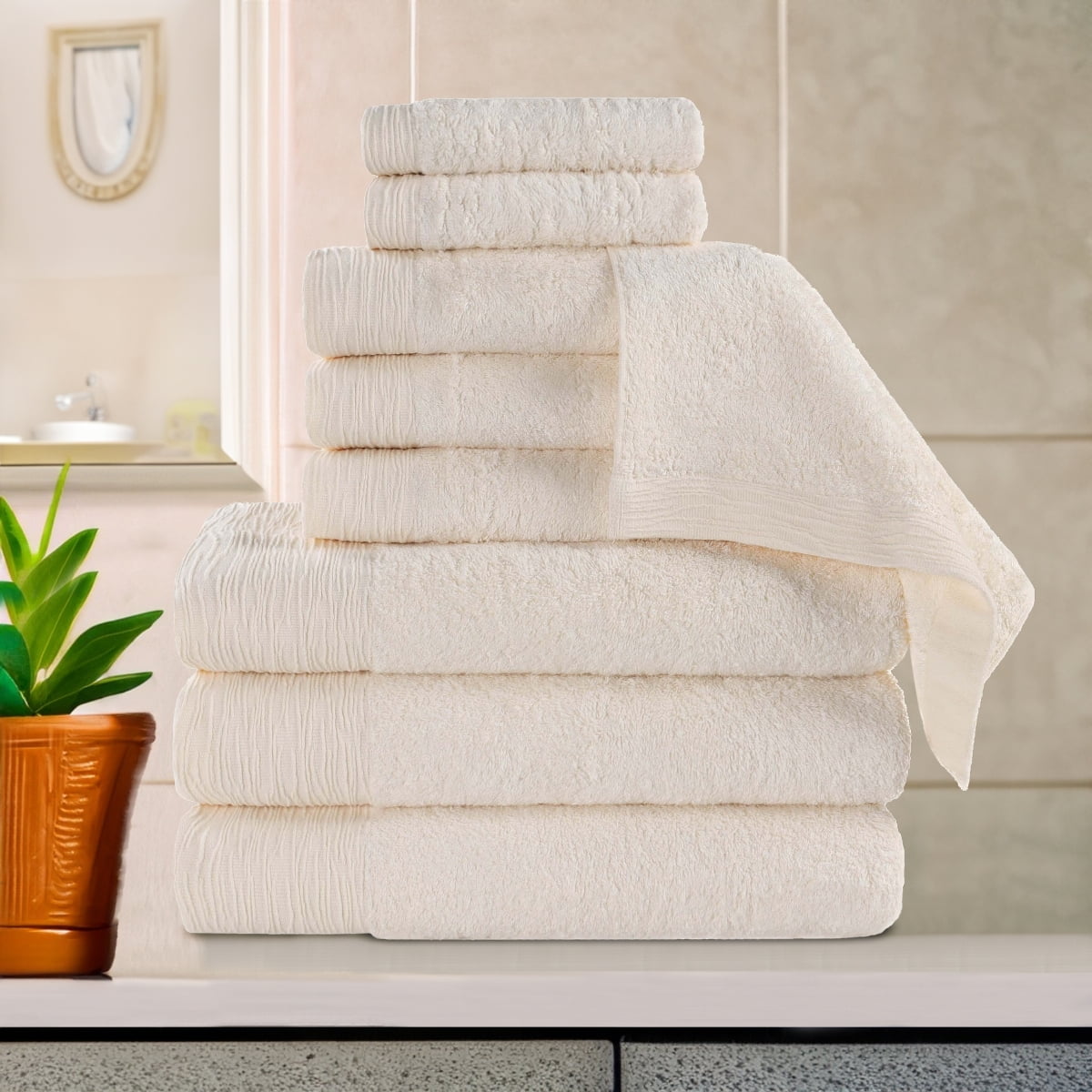 Superior Rayon From Bamboo Soft 9-Piece Towel Set, Cotton Blend Modern Towels, Ivory