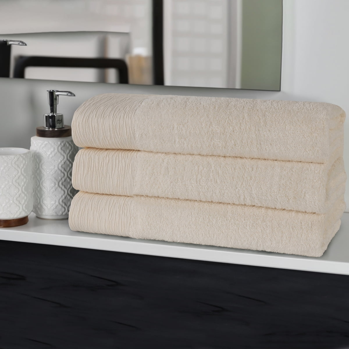 Superior Rayon From Bamboo Soft 3-Piece Bath Towel Set, Cotton Blend Modern Towels, Ivory