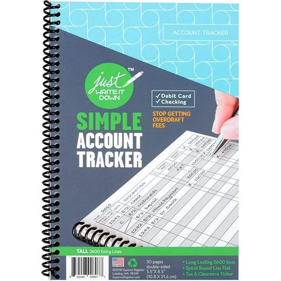 Superior Register Simple Account Tracker, 5.5 x 8.5, Money Ledger, 50 Pages, Spiral Bound, 1-Count