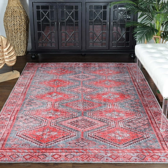 Superior Ren Southwestern Indoor Area Rug, 3'6" x 5'6", Crimson Red