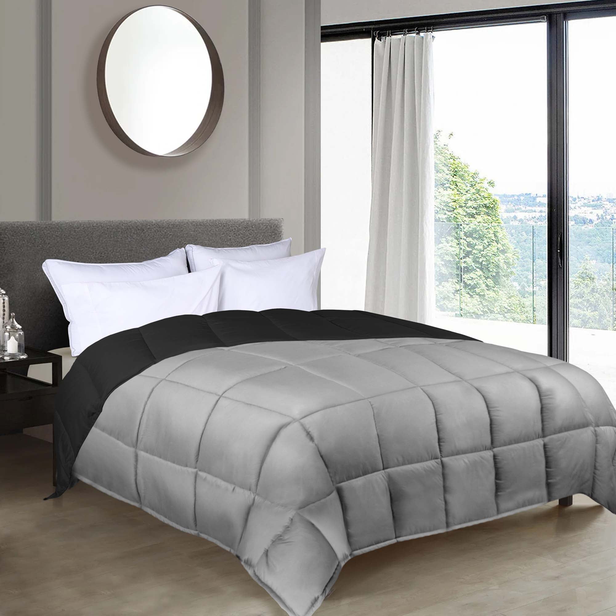 Superior Reversible Down Alternative Comforter, Full Queen, Black-Gray