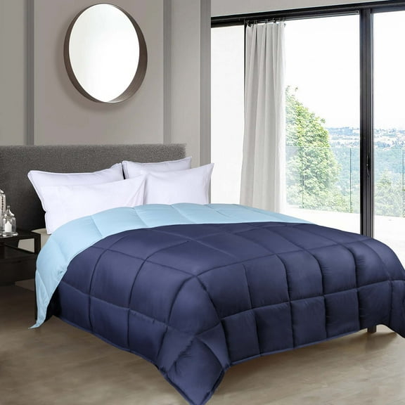 Superior Reversible Down Alternative Comforter, Full Queen, Navy Blue - Light Blue