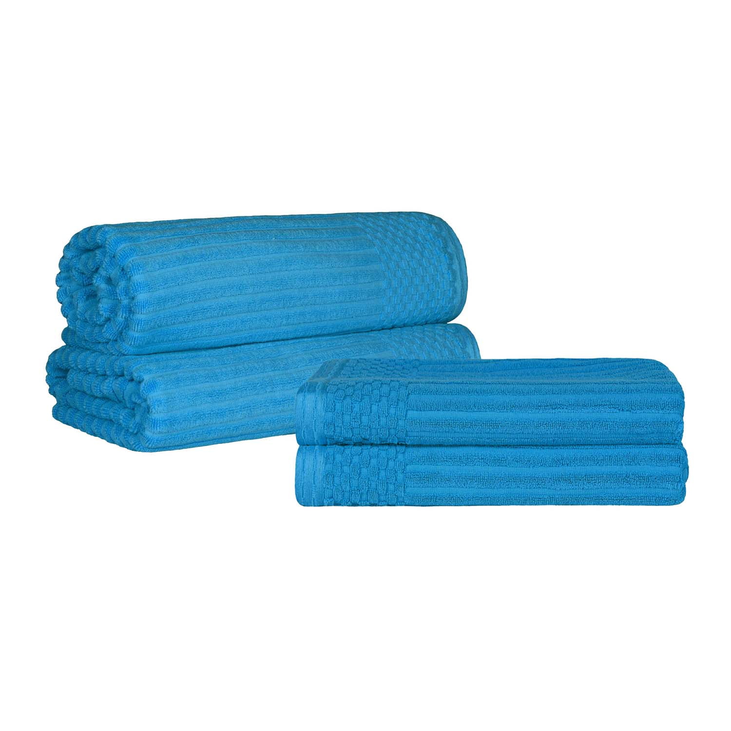 Superior Ribbed Cotton 4Piece Azure Bath Sheet/ Towel Set