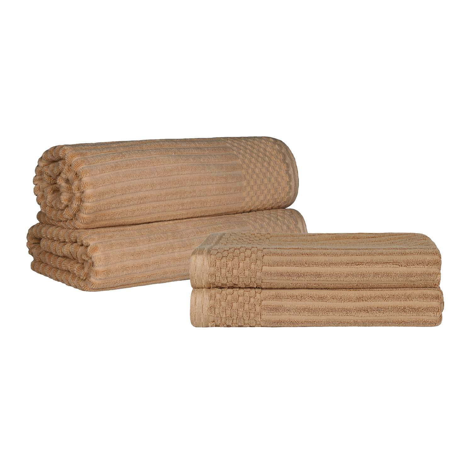 Superior Ribbed Cotton Coffee Oversized Bath Sheet and Towel Set