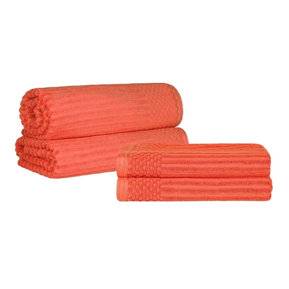 Superior Ribbed Cotton 4-Piece Coral Bath Sheet/ Towel Set