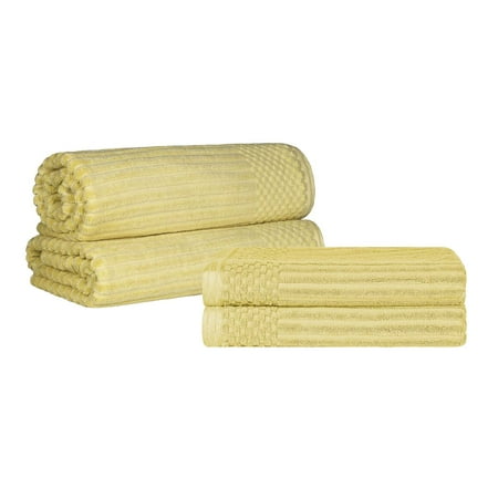 Superior Ribbed Cotton 4-Piece Golden Mist Bath Sheet/ Towel Set