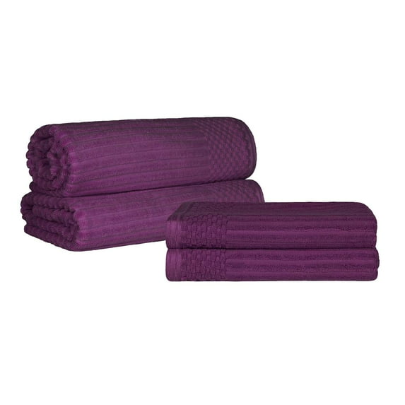 Superior Ribbed Cotton 4-Piece Plum Bath Sheet/ Towel Set