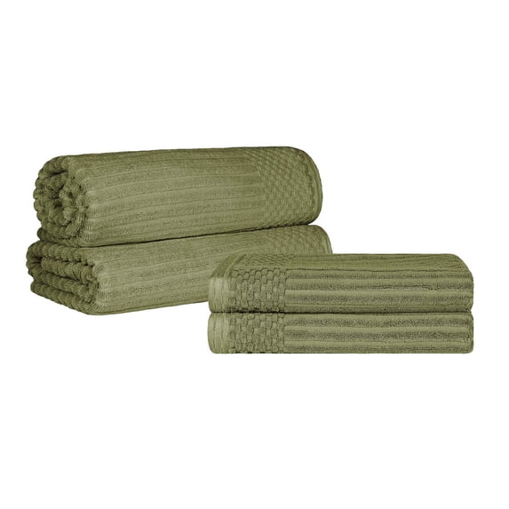 Superior Ribbed Cotton 4-Piece Sage Bath Sheet/ Towel Set