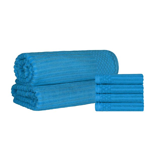 Superior Ribbed Cotton 6-Piece Azure Bath Sheet/ Hand Towel Set