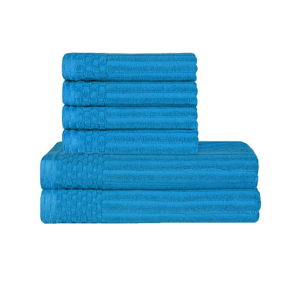 Superior Ribbed Cotton 6-Piece Azure Bath Towel/ Hand Towel Set