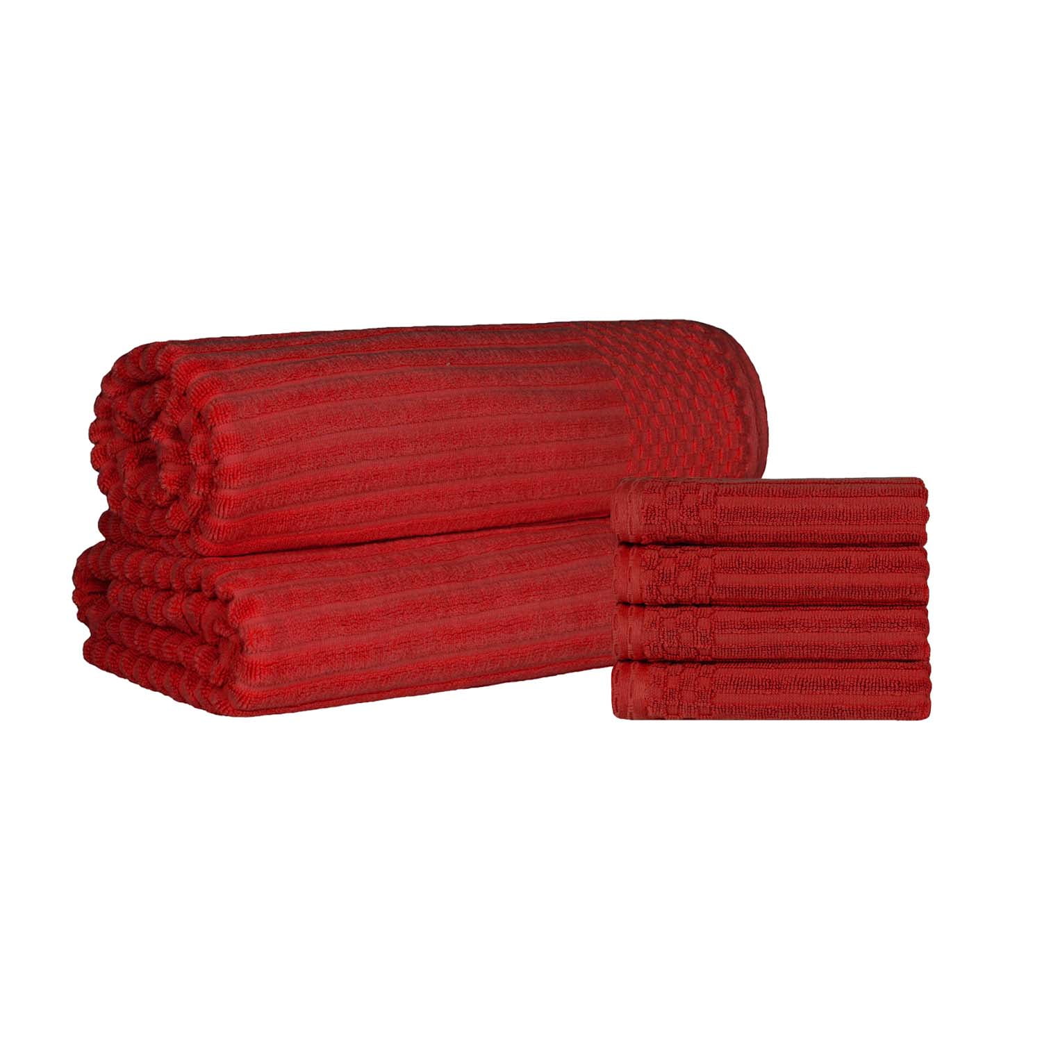 Superior Ribbed Cotton 6-Piece Burgundy Bath Sheet/ Hand Towel Set