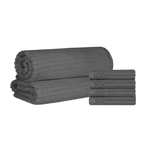 Superior Ribbed Cotton 6-Piece Charcoal Bath Sheet/ Hand Towel Set