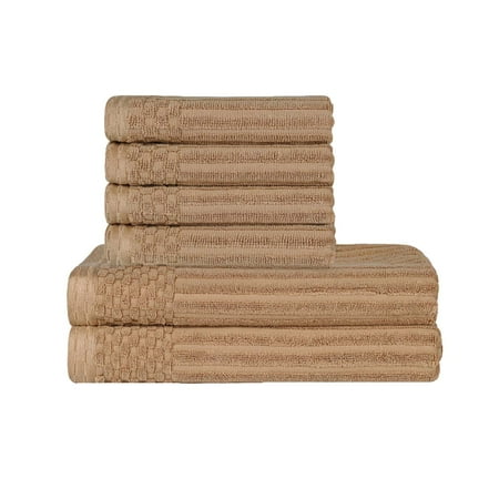 Superior Ribbed Cotton 6-Piece Coffee Bath Towel/ Hand Towel Set