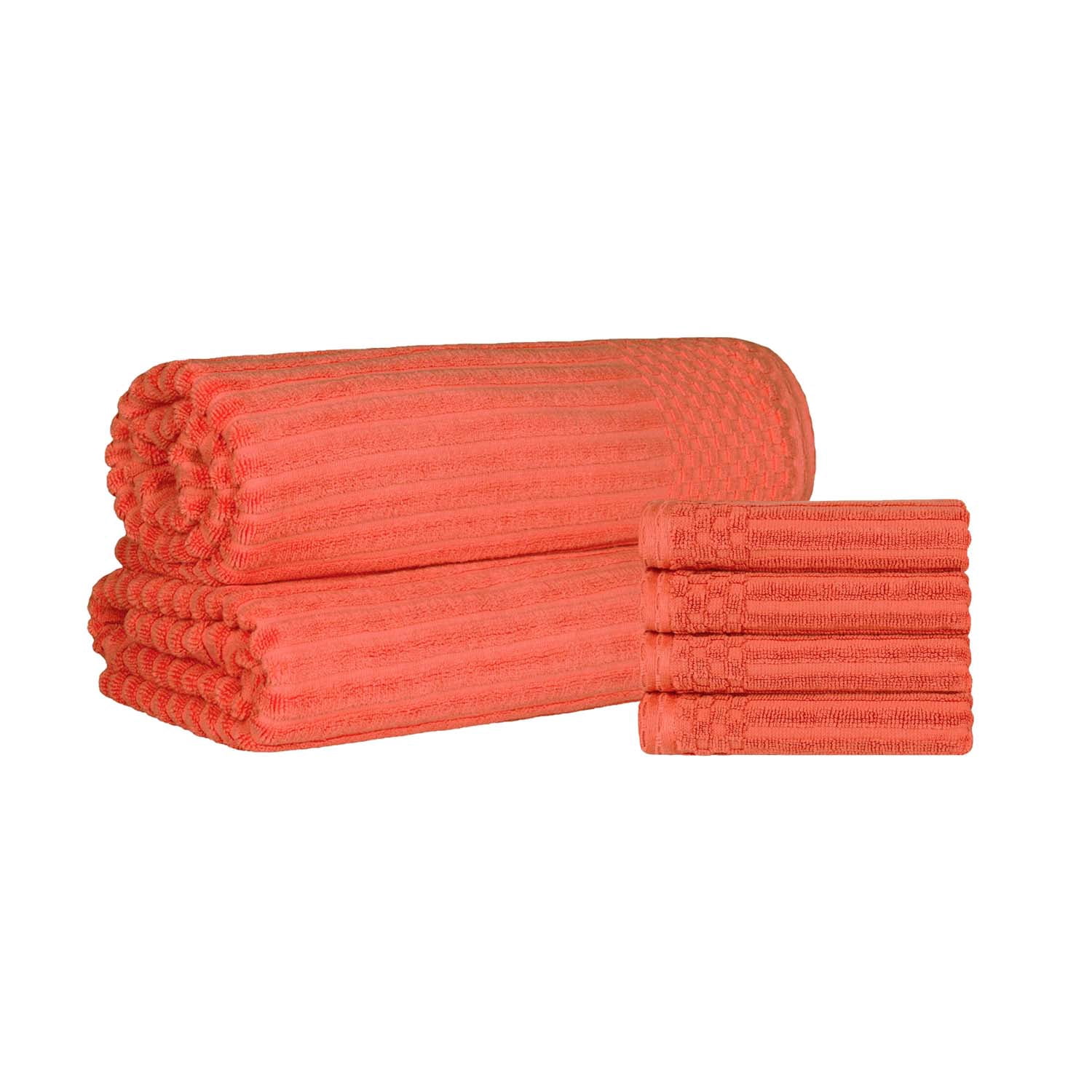 Superior Ribbed Cotton 6-Piece Coral Bath Sheet/ Hand Towel Set