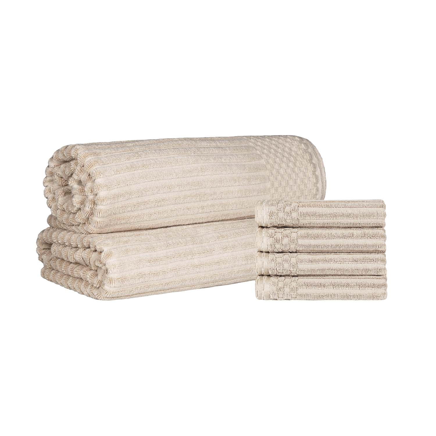 Superior Ribbed Cotton 6-Piece Ivory Bath Sheet/ Hand Towel Set