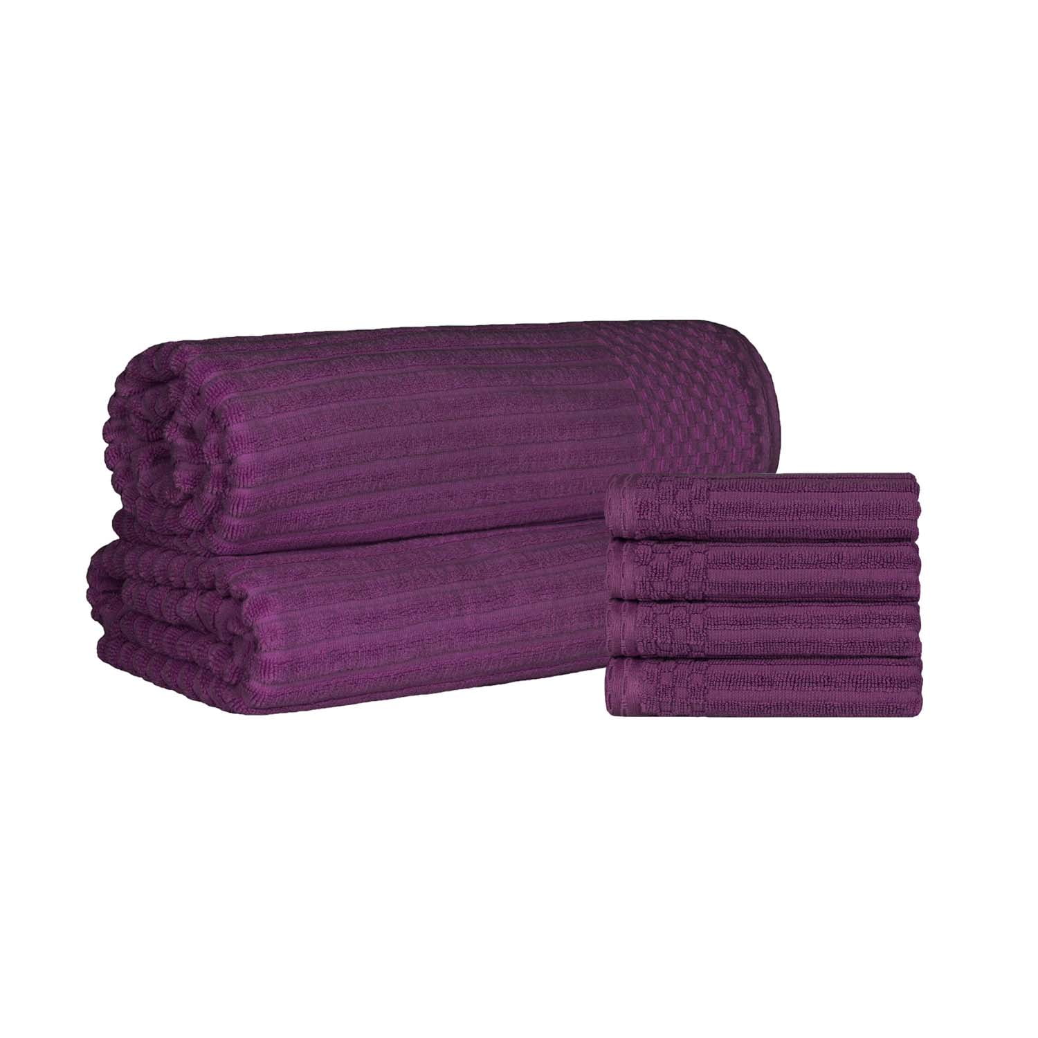 Superior Ribbed Cotton 6-Piece Plum Bath Sheet/ Hand Towel Set