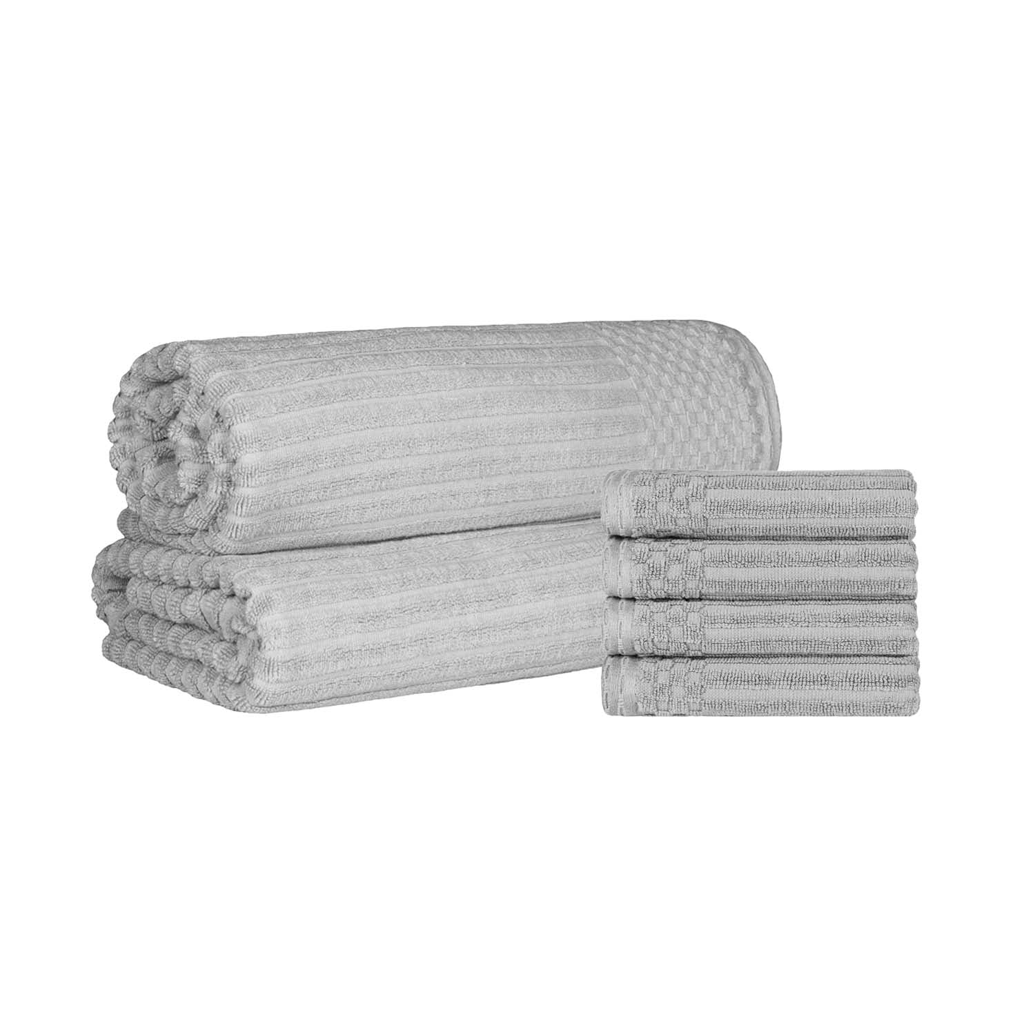 Superior Ribbed Cotton 6-Piece Silver Bath Sheet/ Hand Towel Set